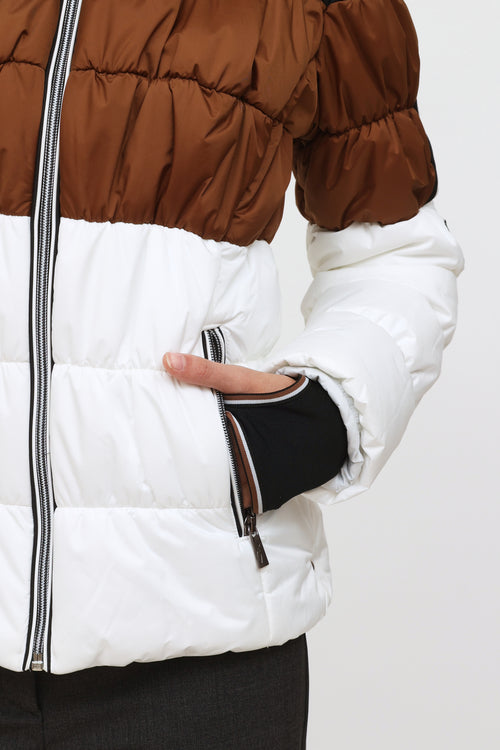 Toni Sailer Brown & White Striped Puffer Coat