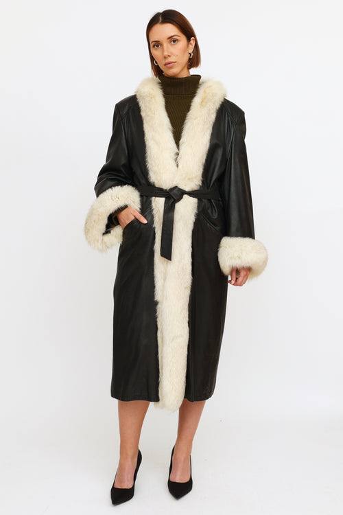 VSP Archive Black Leather Fur Trim Coat