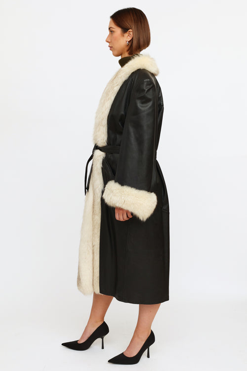 VSP Archive Black Leather Fur Trim Coat