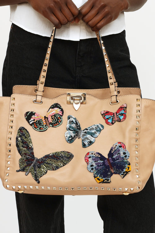 Valentino 2020 Beige Embroidered Tote Bag