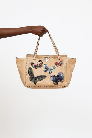 Valentino 2017 Beige Embroidered Tote Bag