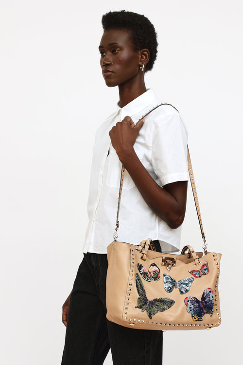 Valentino 2021 Beige Embroidered Tote Bag