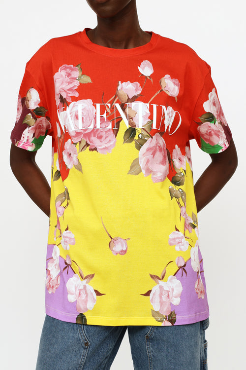 Valentino Red Yellow & Purple Floral Logo Top