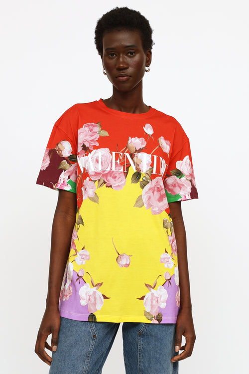 Valentino Red Yellow & Purple Floral Logo Top