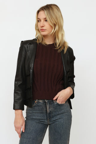Versace Black Leather Fur Trim Jacket