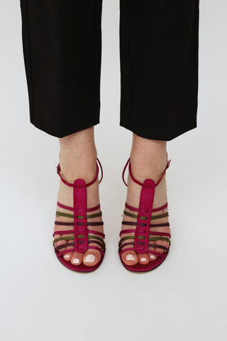 Versace Pink & Green Strappy Heels