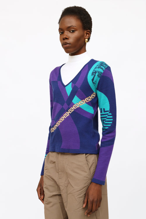 Versace Purple & Teal Embroidered Sweater