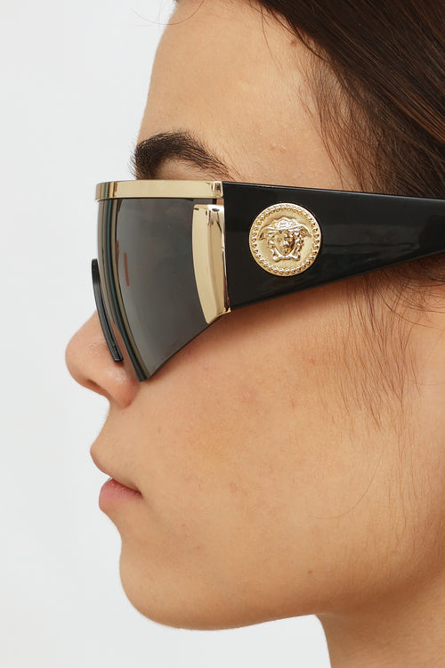 Versace Black & Gold Shield Sunglasses